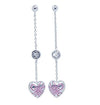 The heart drop earrings hang at about 4.5 centimetres and are suspended on a small chain which features a swarovski crystal stud half way down. At the bottom of the chains are the heart pendants which are all silver with a small flower head print in the chosen colour.