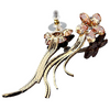 Champagne crystals in the shape of petals are arranged to form a floating flower with 3D tassels.