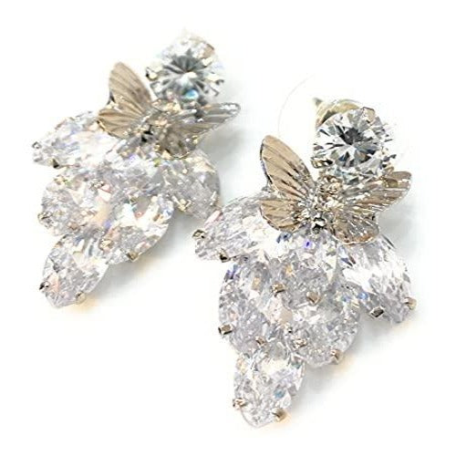 women's platinum crystals butterfly earrings