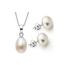  Freshwater Pearl 925 Sterling Silver Ear Studs & Pendant in Gold Plated Chain