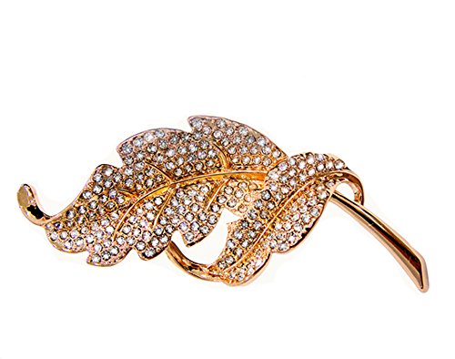 Leaf Brooch with Swarovski Crystals