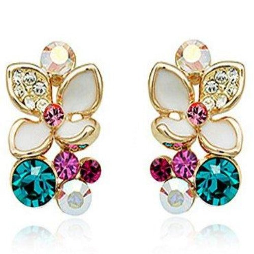 Leaf Earings With Swarovski Crystals
