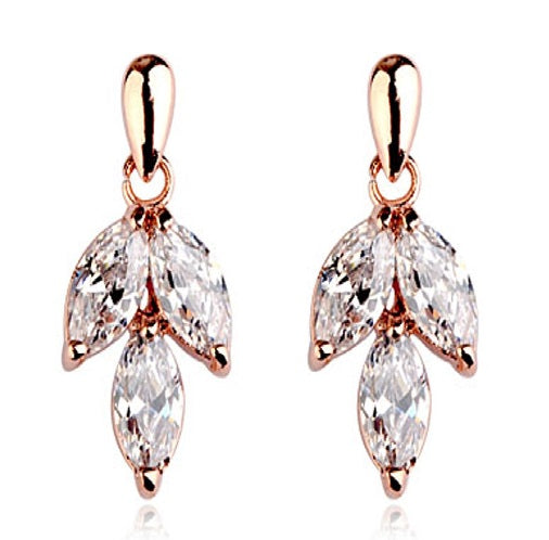 Leaf Earrings with Swarovski Crystals